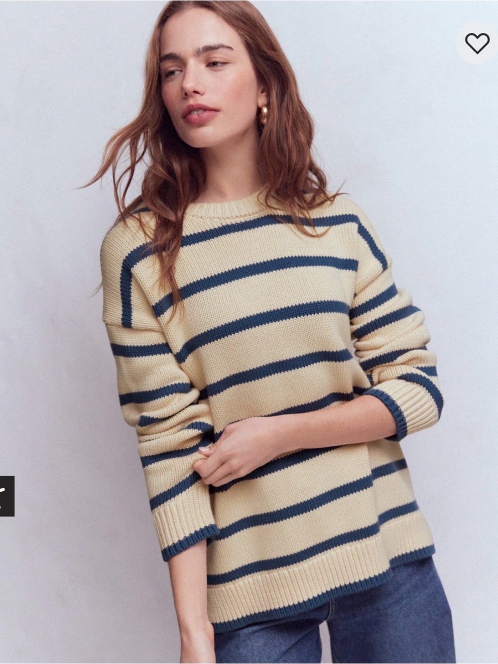 Boden Lucy Striped Crewneck Sweater in Cream and Navy